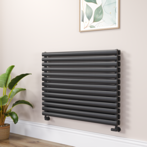 Sorrento Linea Midnight Black Oval Designer Radiator 767x1000mm Double Panel 4799 BTU - Horizontal Bars