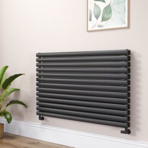Sorrento Linea Midnight Black Oval Designer Radiator 767x1200mm Double Panel 5659 BTU - Horizontal Bars