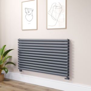 Sorrento Linea Dark Grey Anthracite Oval Designer Radiator 767x1400mm Double Panel 6519 BTU - Horizontal Bars