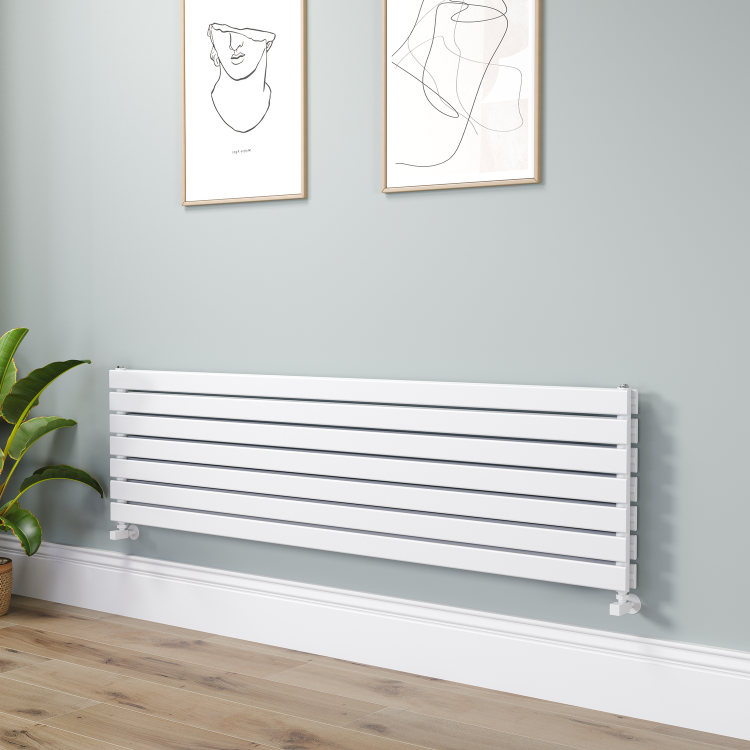Riace Linea White Flat Designer Radiator 490x1800mm Double Panel 4863 BTU - Horizontal Bars