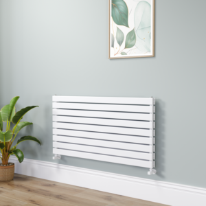 Riace Linea White Flat Designer Radiator 630x1200mm Double Panel 4386 BTU - Horizontal Bars