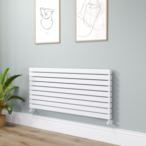 Riace Linea White Flat Designer Radiator 630x1400mm Double Panel 5027 BTU - Horizontal Bars