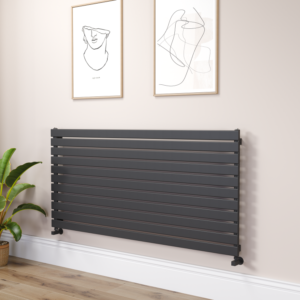 Riace Linea Midnight Black Flat Designer Radiator 770x1600mm Single Panel 4638 BTU - Horizontal Bars