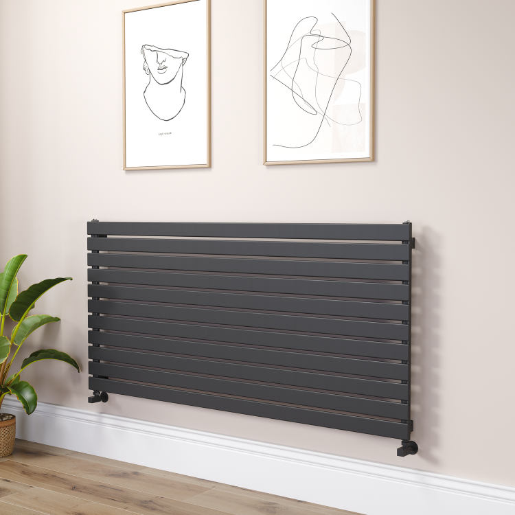 Riace Linea Midnight Black Flat Designer Radiator 770x1600mm Single Panel 4638 BTU - Horizontal Bars