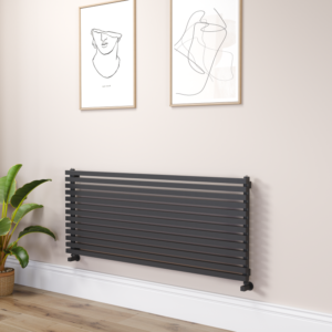 Ravello Linea Midnight Black Square Designer Radiator 585x1400mm Single Panel 3782 BTU - Horizontal Bars