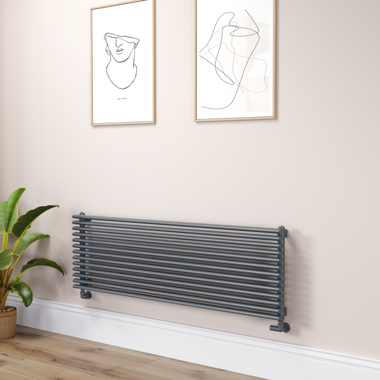 Ventura Linea Dark Grey Anthracite Oval Unique Designer Radiator 455x1400mm Single Panel 3420 BTU - Horizontal Bars