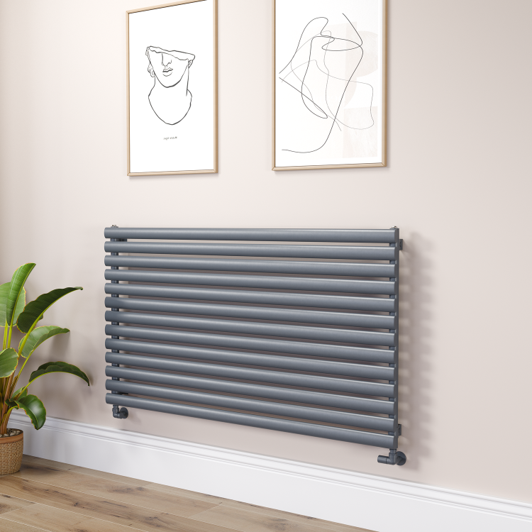 Sorrento Linea Dark Grey Anthracite Oval Designer Radiator 767x1400mm Single Panel 4311 BTU - Horizontal Bars