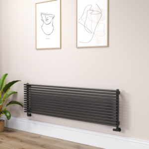 Ventura Linea Midnight Black Oval Unique Designer Radiator 455x1600mm Single Panel 4007 BTU - Horizontal Bars