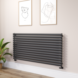 Sorrento Linea Midnight Black Oval Designer Radiator 767x1600mm Single Panel 4915 BTU - Horizontal Bars