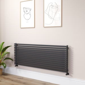 Ravello Linea Midnight Black Square Designer Radiator 585x1600mm Single Panel 4266 BTU - Horizontal Bars