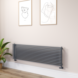 Ventura Linea Dark Grey Anthracite Oval Unique Designer Radiator 455x1600mm Single Panel 4007 BTU - Horizontal Bars