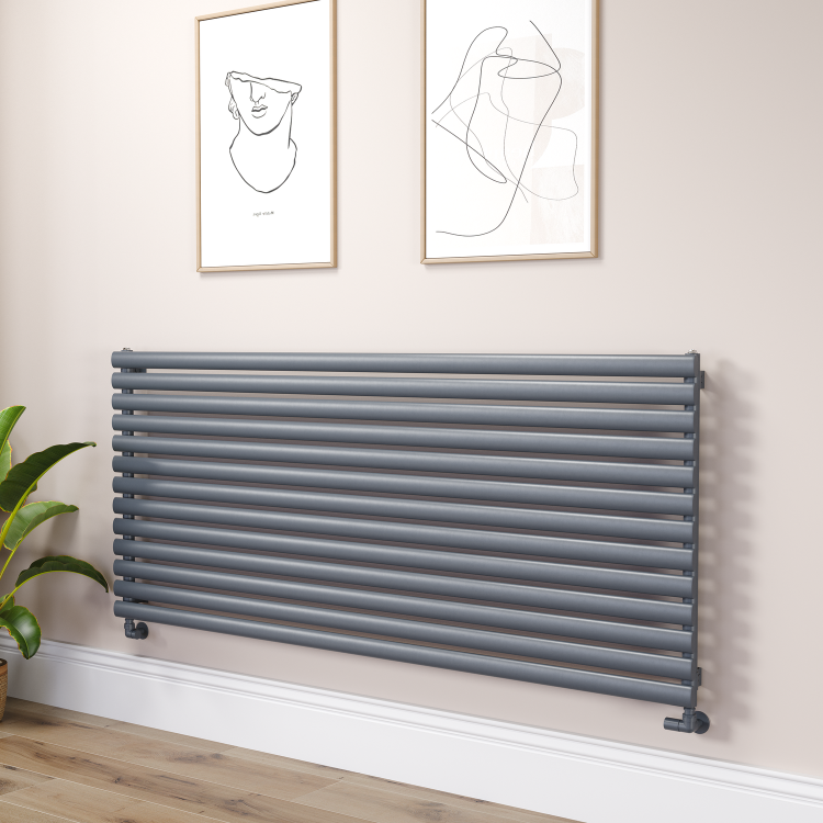 Sorrento Linea Dark Grey Anthracite Oval Designer Radiator 767x1800mm Single Panel 5532 BTU - Horizontal Bars