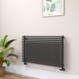 Ventura Linea Midnight Black Oval Unique Designer Radiator 595x1000mm Single Panel 3072 BTU - Horizontal Bars