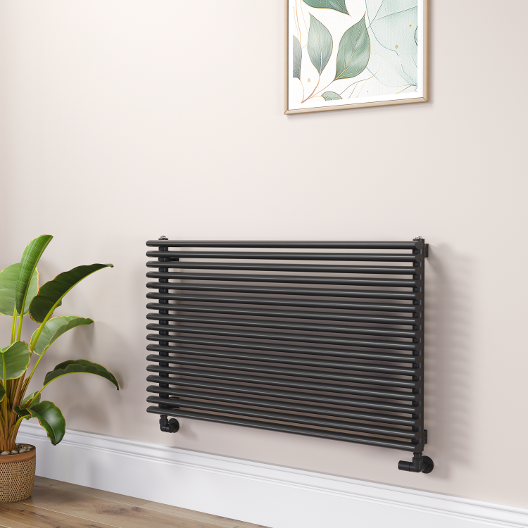Ventura Linea Midnight Black Oval Unique Designer Radiator 595x1000mm Single Panel 3072 BTU - Horizontal Bars