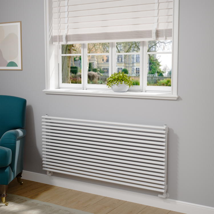 Ventura Linea White Oval Unique Designer Radiator 595x1400mm Single Panel 4498 BTU - Horizontal Bars - Image 2