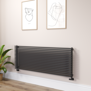 Ventura Linea Midnight Black Oval Unique Designer Radiator 595x1600mm Single Panel 5212 BTU - Horizontal Bars