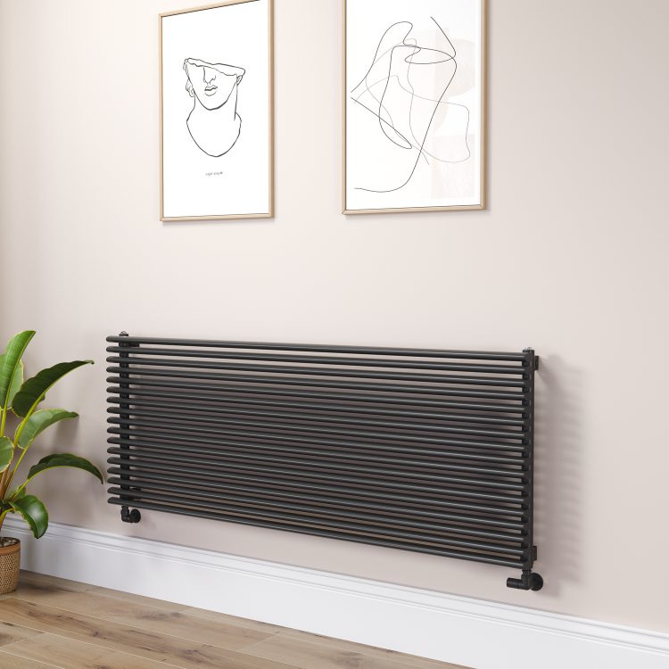 Ventura Linea Midnight Black Oval Unique Designer Radiator 595x1600mm Single Panel 5212 BTU - Horizontal Bars