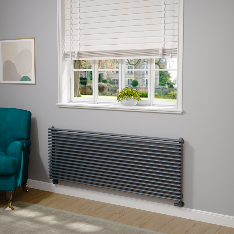 Ventura Linea Dark Grey Anthracite Oval Unique Designer Radiator 595x1600mm Single Panel 5212 BTU - Horizontal Bars - Image 2