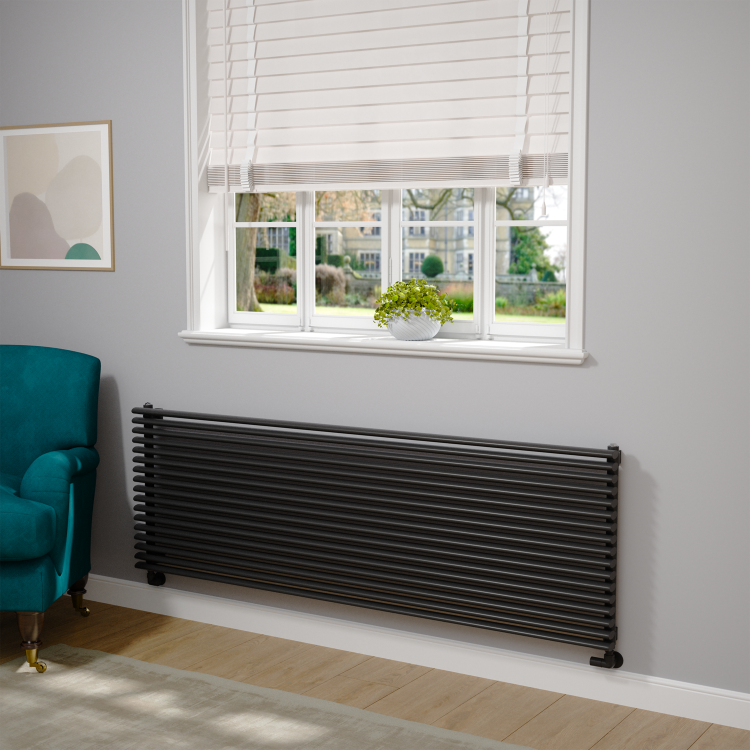 Ventura Linea Midnight Black Oval Unique Designer Radiator 595x1800mm Single Panel 5928 BTU - Horizontal Bars - Image 2