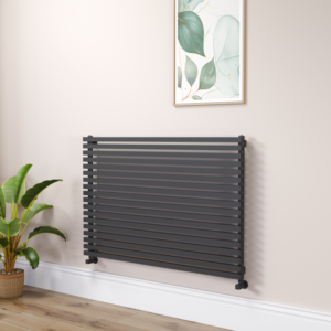 Ravello Linea Midnight Black Square Designer Radiator 810x1200mm Single Panel 4553 BTU - Horizontal Bars
