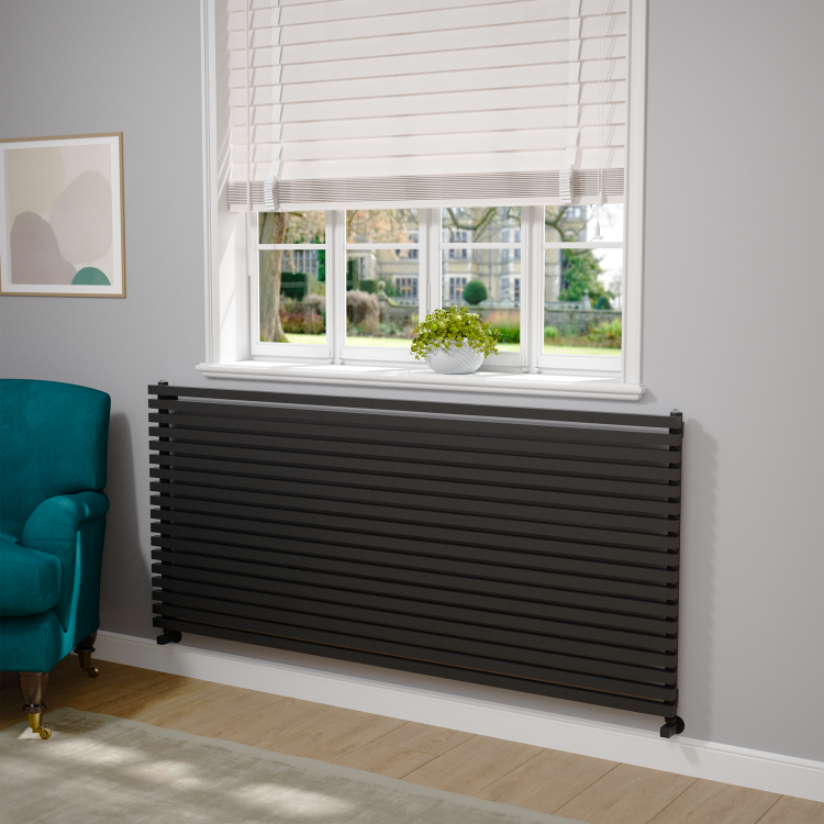 Ravello Linea Midnight Black Square Designer Radiator 810x1800mm Single Panel 6570 BTU - Horizontal Bars - Image 2