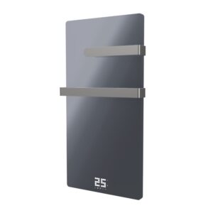 380W Smart Infrared Vertical Anthracite Glass Designer Wall Heater 450x900mm with Optional Towel Rail - IP24 Bathroom Safe