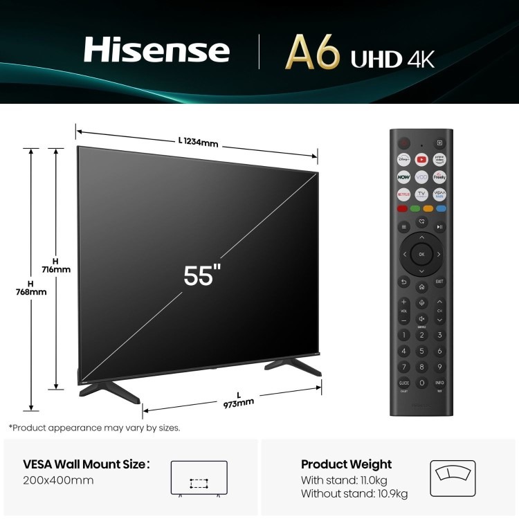 Hisense A6QTUK 55 inch Smart 4K Ultra HD TV - Image 3