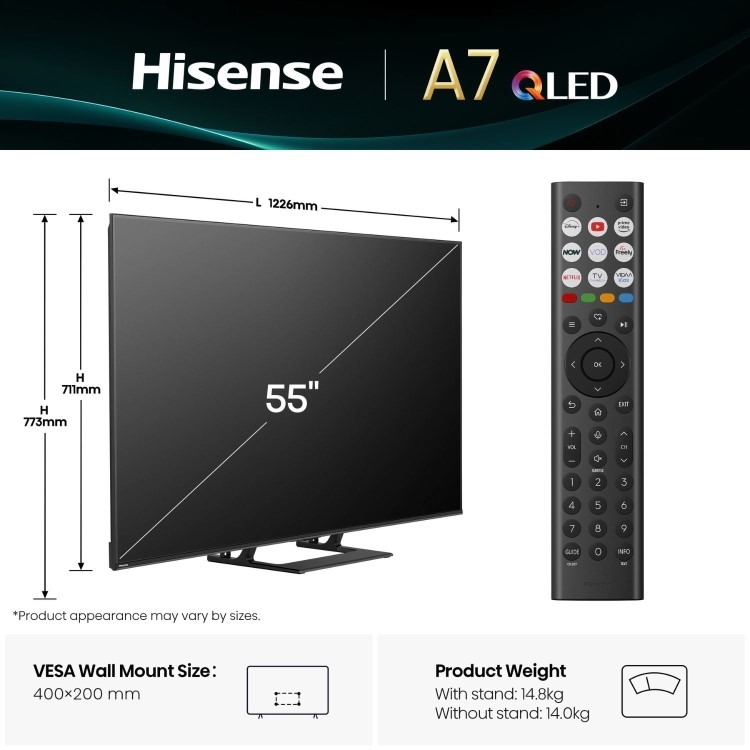 Hisense A7QTUK 55 inch Smart 4K Ultra HD QLED TV - Image 3
