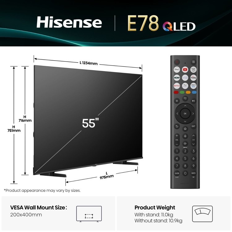 Hisense E78QTUK 55 inch Smart 4K Ultra HD QLED TV - Image 3