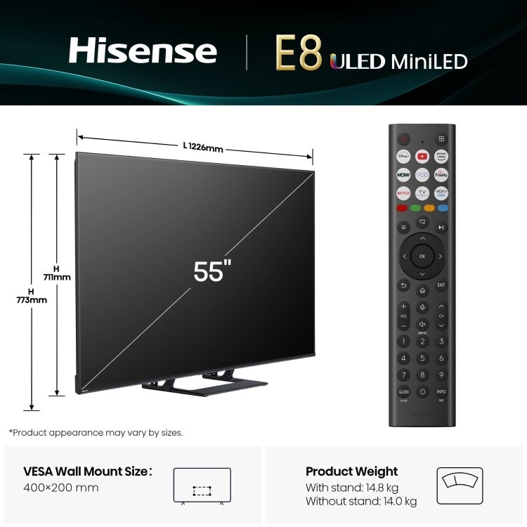 Hisense E8QTUK 55 inch Smart 4K Ultra HD Mini-LED TV - Image 3