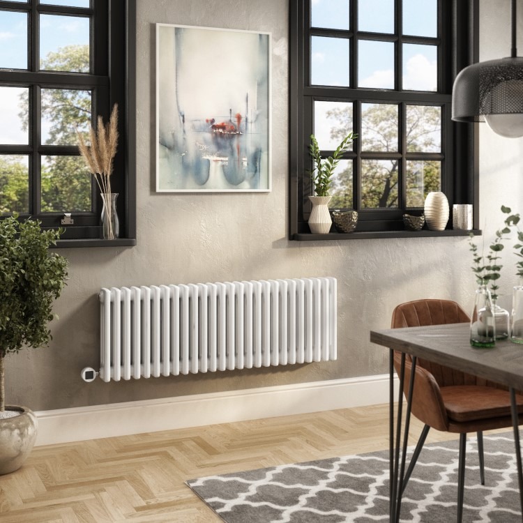 White Horizontal Column Smart Electric Radiator with Wi-Fi Thermostat - 1200W - H400xW1190mm - Bathroom Safe - Image 3