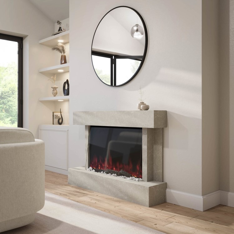 Freestanding Stone Effect Tall 44 Inch Electric Fire with Logs and Pebbles - AmberGlo - Image 3