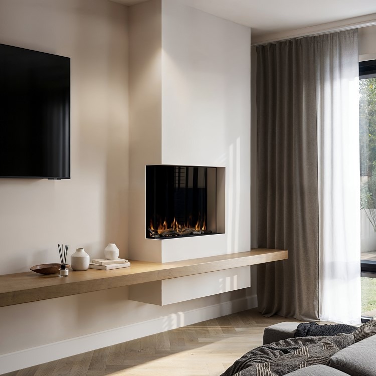 Black 3-Sided Inset Electric Media Wall Smart Fire Place - 30 Inch - AmberGlo - Image 6