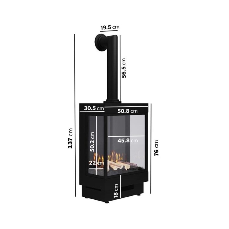 Large Electric Log Burner-Style Stove with Decorative Flue in Black - AmberGlo - Image 3