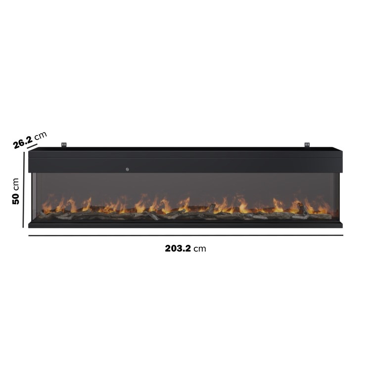 Black 3-Sided Inset Electric Media Wall Smart Fire Place - 80 Inch - AmberGlo - Image 3