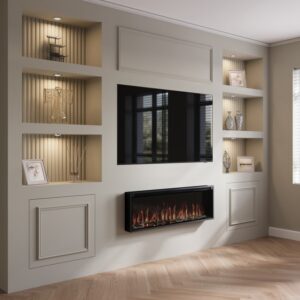 Black Slimline Inset Electric Media Wall Smart Fire Place - 50 Inch - AmberGlo