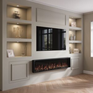 Black Slimline Inset Electric Media Wall Smart Fire Place - 70 Inch - AmberGlo