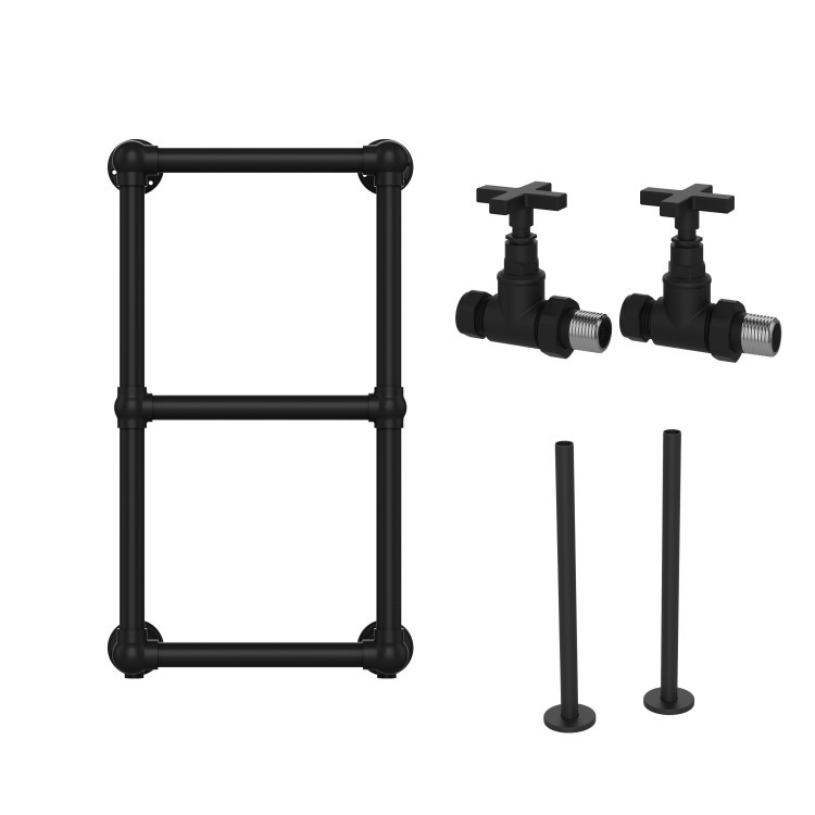Black Vertical Traditional Towel Radiator 700 x 400mm - Regent - Image 6
