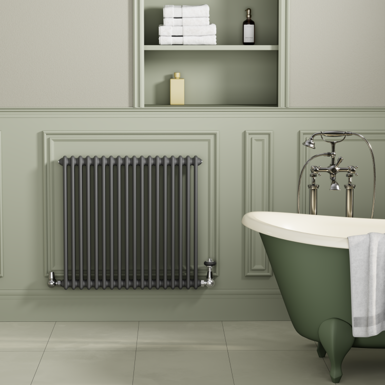 Reggio Anthracite Horizontal Double Column Radiator 800x830mm 3713 BTU - Cast Iron Style - Image 2