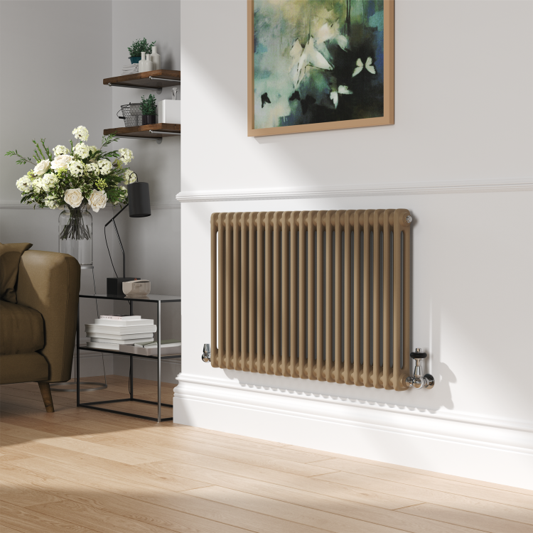 Reggio Beige grey Horizontal Double Column Traditional Radiator 600x1010mm 3462 BTU - Cast Iron Style - Image 2