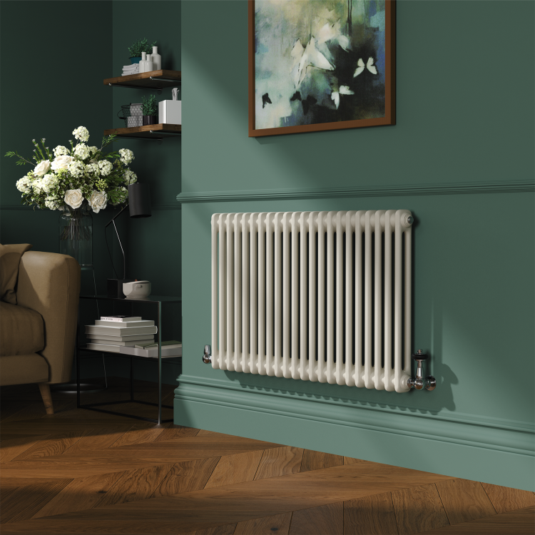 Reggio Linen Horizontal Double Column Traditional Radiator 600x1010mm 3462 BTU - Cast Iron Style - Image 2