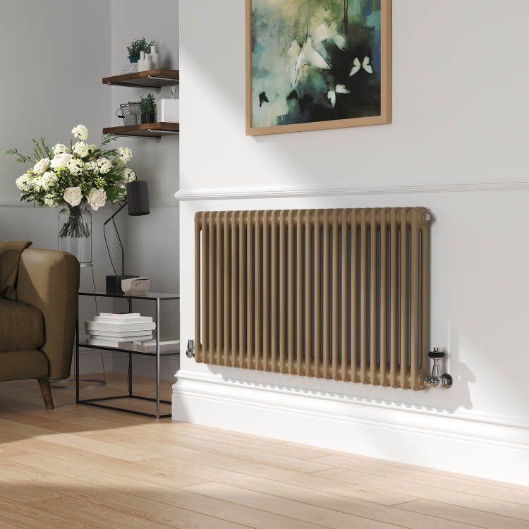 Reggio Beige grey Horizontal Double Column Traditional Radiator 600x1190mm 4091 BTU - Cast Iron Style - Image 2