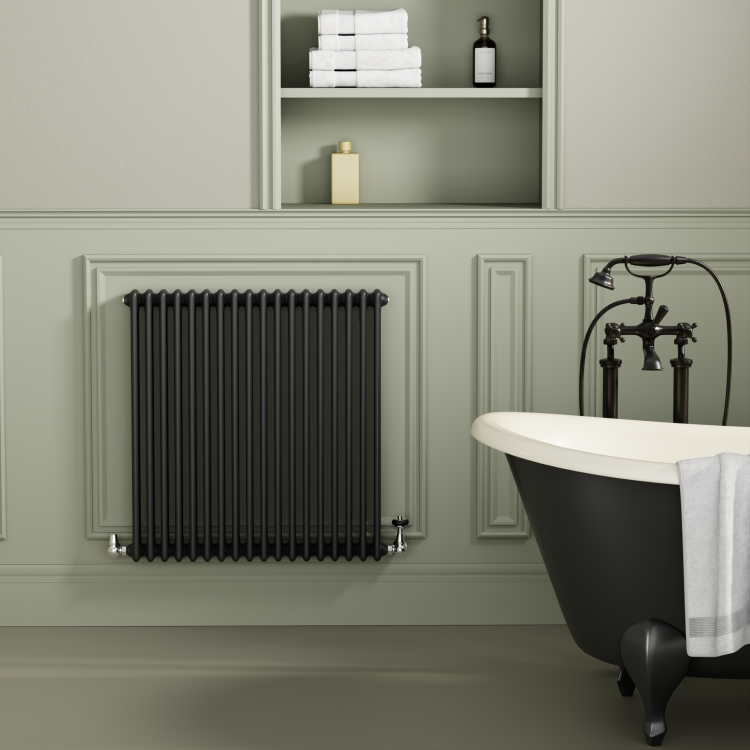 Reggio Midnight Black Horizontal Triple Column Radiator 800x830mm 2411 BTU - Cast Iron Style - Image 2