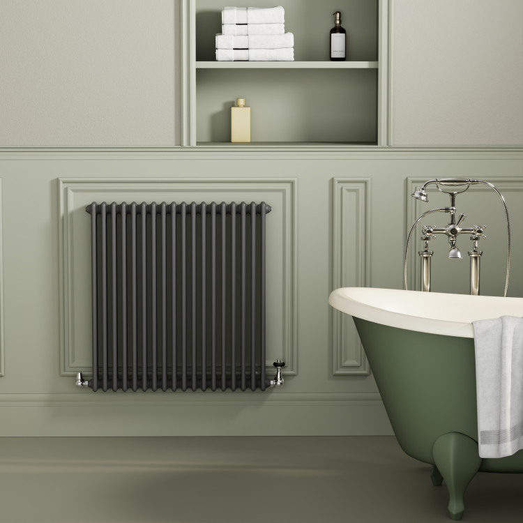 Reggio Anthracite Horizontal Triple Column Radiator 800x830mm 2411 BTU - Cast Iron Style - Image 2