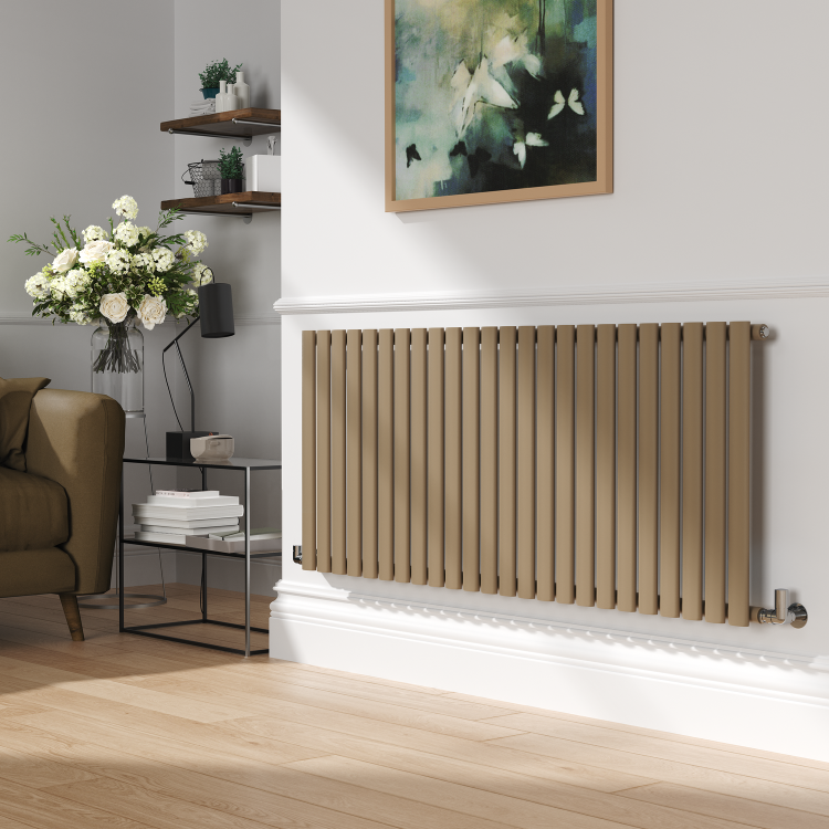 Sorrento Beige grey Horizontal Oval Designer Radiator 600x1416mm Single Panel 3783 BTU - Image 2