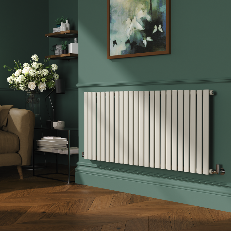 Sorrento Linen Horizontal Oval Designer Radiator 600x1416mm Single Panel 3783 BTU - Image 2