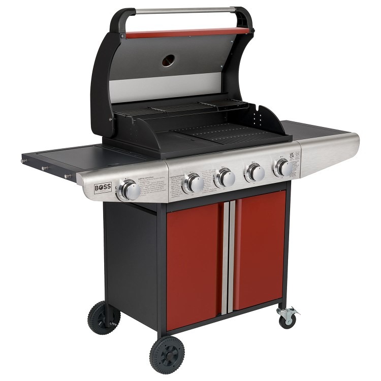 Boss Grill Kentucky Premium - 4 Burner Gas BBQ Grill with Side Burner - Red - Image 3