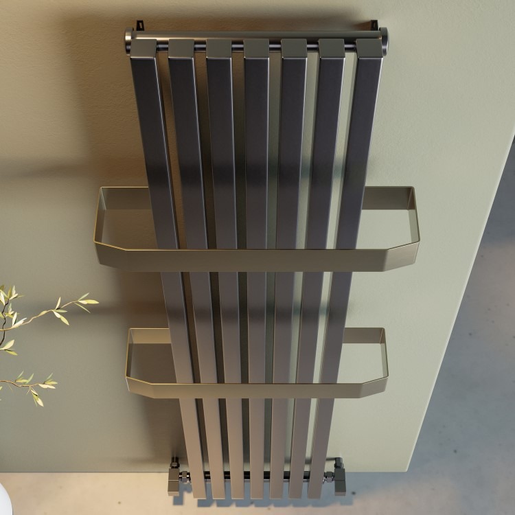 Gunmetal Vertical Single Panel Radiator with Brass Towel Bars 1600 x 500mm - Iraya - Image 4