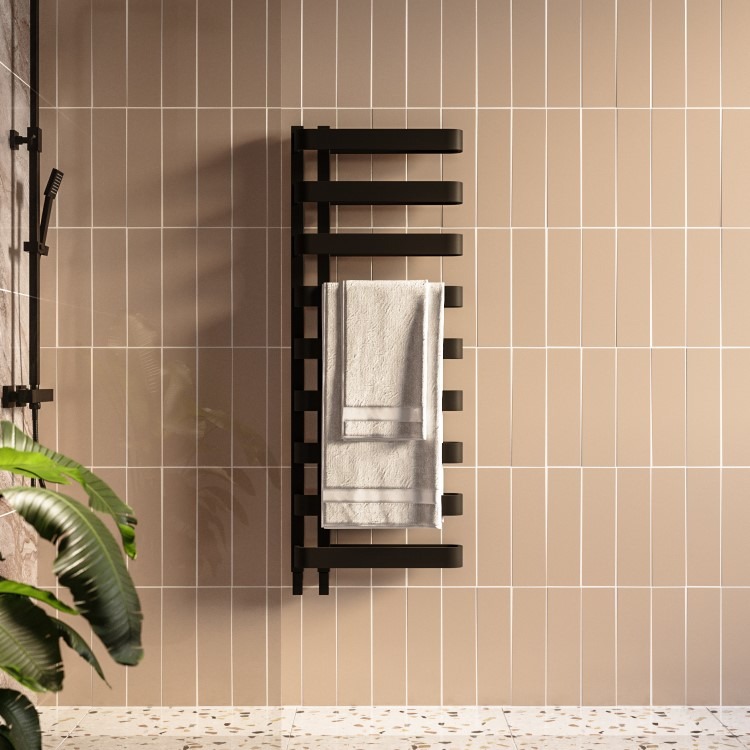Black Designer Curved Towel Radiator 1300 x 500mm - Ordos - Image 3