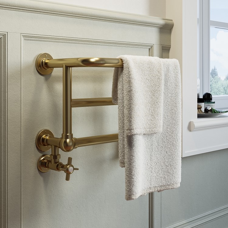 Brass Traditional Heated Towel Shelf Radiator 350 x 550mm- Regent - Image 3